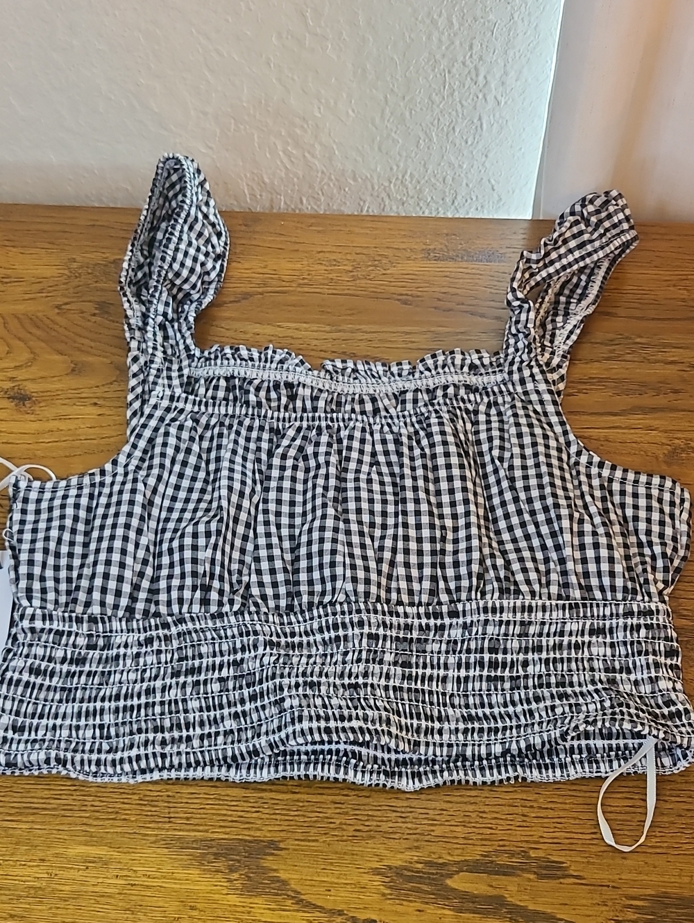 Japna Black and White Gingham Smocked Crop Top